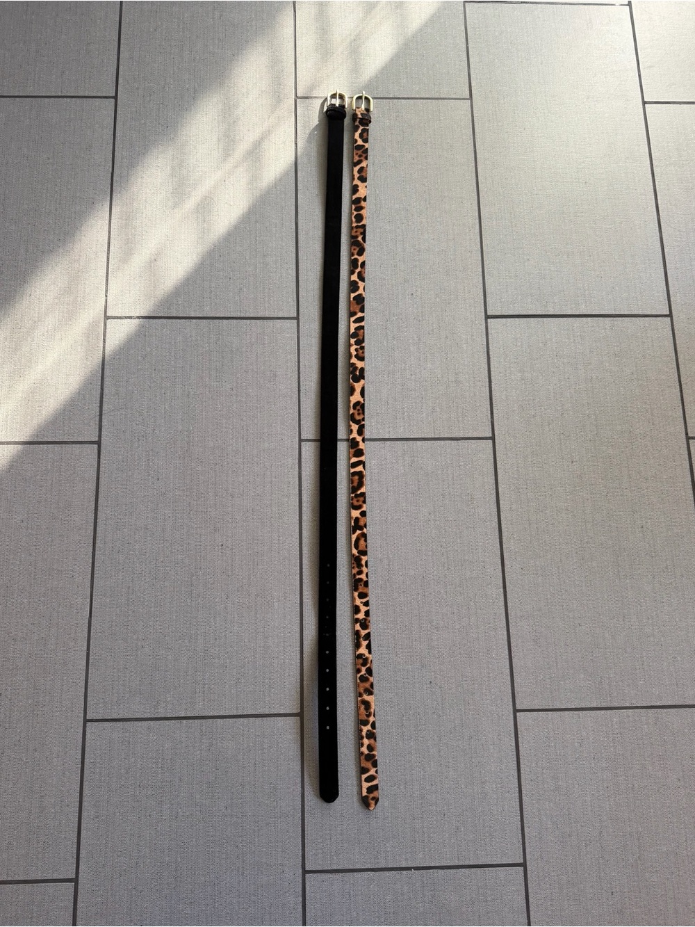 J. Crew Factory Black and Leopard Print Skinny Belts 1”wide, sz M/L